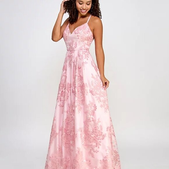 BCX Juniors' Embellished Sweetheart-Neck Gown Pink - Picture 1 of 7